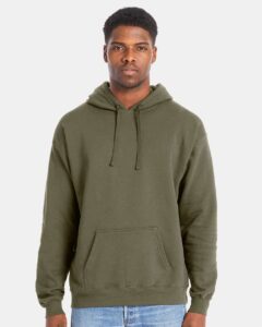 Hanes RS170 Unisex Perfect Sweats Hooded Sweatshirt – Fatigue Green (on model)