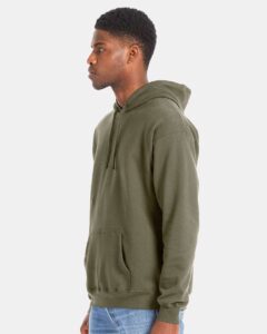 Hanes RS170 Unisex Perfect Sweats Hooded Sweatshirt – Fatigue Green (on model side)