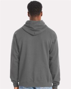 Hanes RS170 Unisex Perfect Sweats Hooded Sweatshirt – Smoke Grey (on model back)