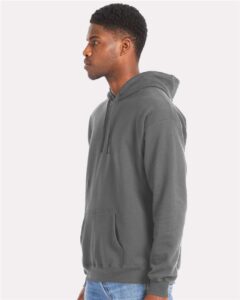 Hanes RS170 Unisex Perfect Sweats Hooded Sweatshirt – Smoke Grey (on model side)