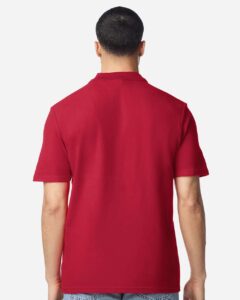 Gildan 64800 Unisex Softstyle® Pique Polo – Cherry Red (on model back)