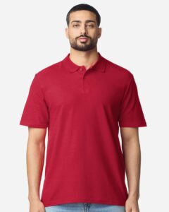 Gildan 64800 Unisex Softstyle® Pique Polo – Cherry Red (on model)