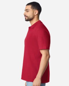 Gildan 64800 Unisex Softstyle® Pique Polo – Cherry Red (on model side)