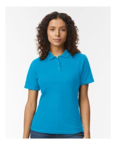 Gildan 64800L Women’s Softstyle® Pique Polo – Sapphire (on model)