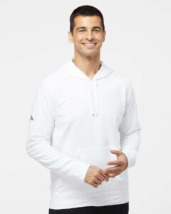 Adidas A432 Unisex Fleece Hooded Sweatshirt – White (on model)
