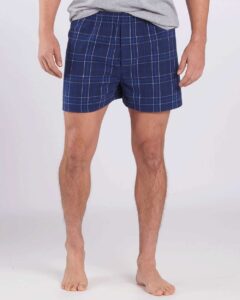 Boxercraft BM6701 Men’s Double Brushed Flannel Boxers – Navy Field Day Plaid (on model)