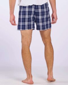 Boxercraft BM6701 Men’s Double Brushed Flannel Boxers – Navy/ Silver Plaid (on model back)