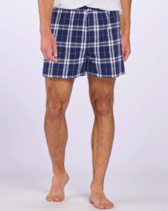 Boxercraft BM6701 Men’s Double Brushed Flannel Boxers – Navy/ Silver Plaid (on model)