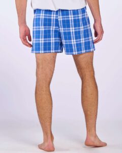Boxercraft BM6701 Men’s Double Brushed Flannel Boxers – Royal/ Silver Plaid (on model back)