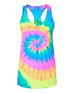 Colortone 3400 Women’s Tie-Dyed Racerback Tank Top – Neon Rainbow