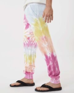 Colortone 8999 Unisex Tie-Dyed Joggers – Desert Rose (on model side)