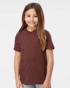 Tultex 235 Youth Fine Jersey T-Shirt – Heather Burgundy (on model)