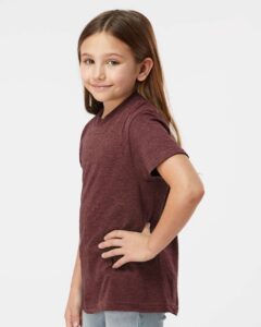 Tultex 235 Youth Fine Jersey T-Shirt – Heather Burgundy (on model side)