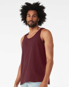 BELLA + CANVAS 3480 Jersey Tank – Maroon (on model side)