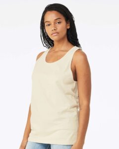 BELLA + CANVAS 3480 Jersey Tank – Natural (on model side)