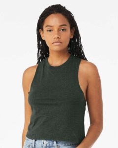 BELLA + CANVAS 6682 Women’s Racerback Crop Tank – Heather Forest (on model)