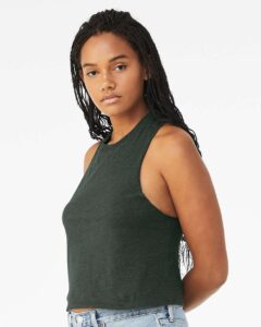 BELLA + CANVAS 6682 Women’s Racerback Crop Tank – Heather Forest (on model side)