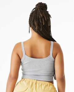 BELLA + CANVAS 1012 Women’s Micro Rib Spaghetti Strap Tank – Athletic Heather (on model back)