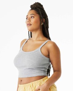 BELLA + CANVAS 1012 Women’s Micro Rib Spaghetti Strap Tank – Athletic Heather (on model side)