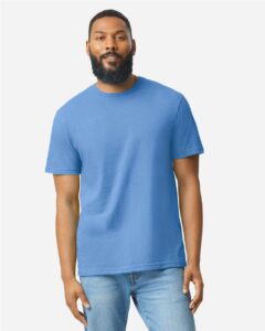 Gildan 64000CVC Unisex Softstyle® CVC T-Shirt – Carolina Blue Mist (on model)