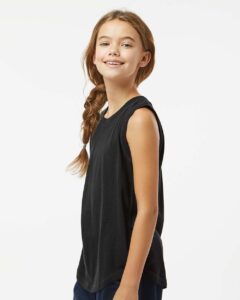 LAT 2692 Girls’ Relaxed Fine Jersey Tank – Black (on model side)