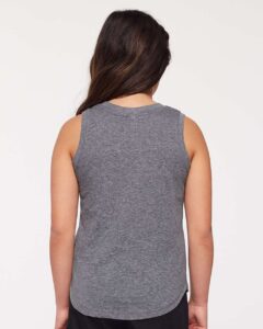 LAT 2692 Girls’ Relaxed Fine Jersey Tank – Granite Heather (on model back)