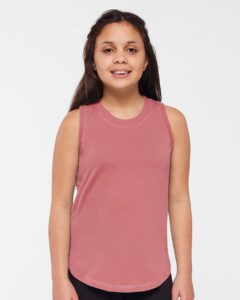 LAT 2692 Girls’ Relaxed Fine Jersey Tank – Mauvelous (on model)