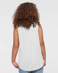 LAT 2692 Girls’ Relaxed Fine Jersey Tank – White (on model back)