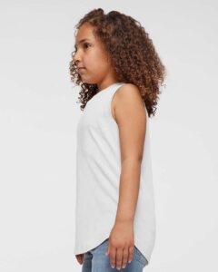 LAT 2692 Girls’ Relaxed Fine Jersey Tank – White (on model side)