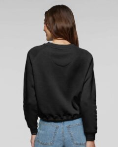 LAT 3528 Women’s Relaxed Boxy Crewneck Sweatshirt – Black (on model back)