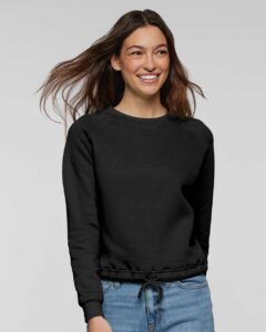 LAT 3528 Women’s Relaxed Boxy Crewneck Sweatshirt – Black (on model)