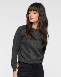 LAT 3528 Women’s Relaxed Boxy Crewneck Sweatshirt – Black Leopard (on model)