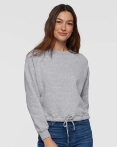 LAT 3528 Women’s Relaxed Boxy Crewneck Sweatshirt – Heather (on model)