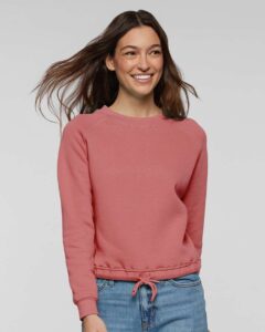 LAT 3528 Women’s Relaxed Boxy Crewneck Sweatshirt – Mauvelous (on model)