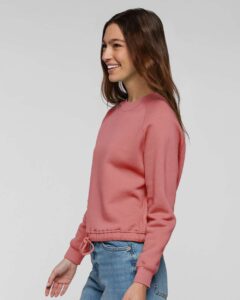 LAT 3528 Women’s Relaxed Boxy Crewneck Sweatshirt – Mauvelous (on model side)