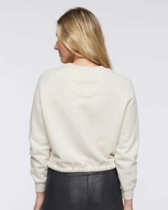 LAT 3528 Women’s Relaxed Boxy Crewneck Sweatshirt – Natural Heather (on model back)