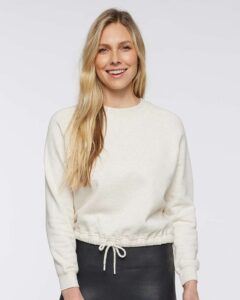 LAT 3528 Women’s Relaxed Boxy Crewneck Sweatshirt – Natural Heather (on model)
