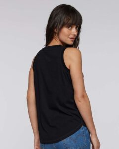 LAT 3592 Women’s Relaxed Fine Jersey Tank – Black (on model back)