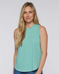 LAT 3592 Women’s Relaxed Fine Jersey Tank – Saltwater (on model)