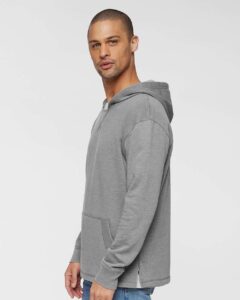 LAT 6936 Unisex Vintage Wash Hoodie Sweatshirt – Washed Grey (on model side)