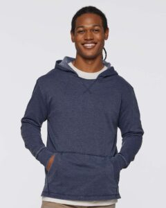 LAT 6936 Unisex Vintage Wash Hoodie Sweatshirt – Washed Navy (on model)
