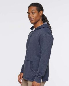LAT 6936 Unisex Vintage Wash Hoodie Sweatshirt – Washed Navy (on model side)