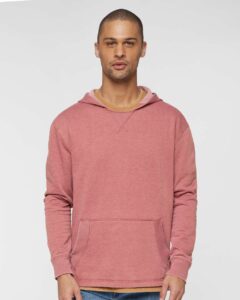 LAT 6936 Unisex Vintage Wash Hoodie Sweatshirt – Washed Rouge (on model)
