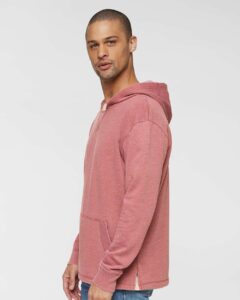 LAT 6936 Unisex Vintage Wash Hoodie Sweatshirt – Washed Rouge (on model side)