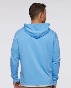 LAT 6936 Unisex Vintage Wash Hoodie Sweatshirt – Washed Tradewind (on model back)