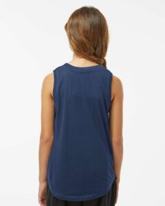 LAT 2692 Girls’ Relaxed Fine Jersey Tank – Denim (on model back)