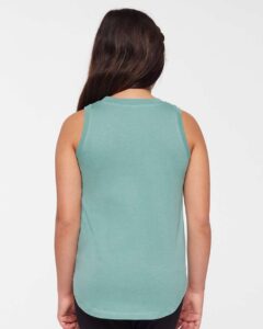 LAT 2692 Girls’ Relaxed Fine Jersey Tank – Saltwater (on model back)
