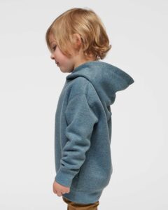 Rabbit Skins 3326 Toddler Pullover Fleece Hoodie – Bermuda Blackout (on model side)