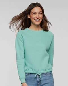 LAT 3528 Women’s Relaxed Boxy Crewneck Sweatshirt – Saltwater (on model)