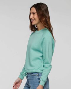LAT 3528 Women’s Relaxed Boxy Crewneck Sweatshirt – Saltwater (on model side)